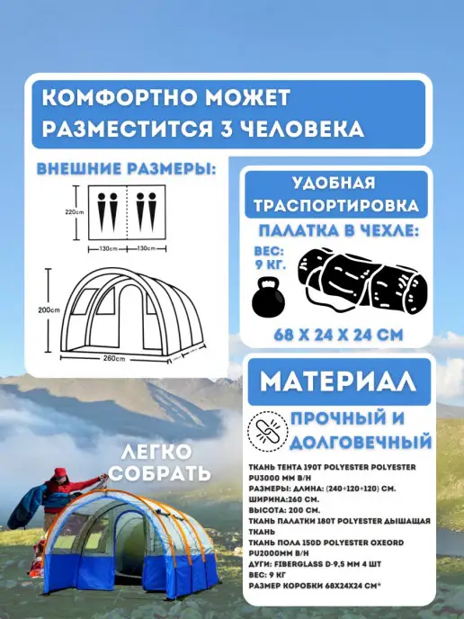 Vlaken Палатка, синий, фото 2
