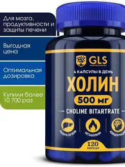 Холин Битартрат 500 мг, бад для мозга и энергии GLS pharmaceuticals 86536805 купить за 369 ₽ в интернет-магазине Wildberries