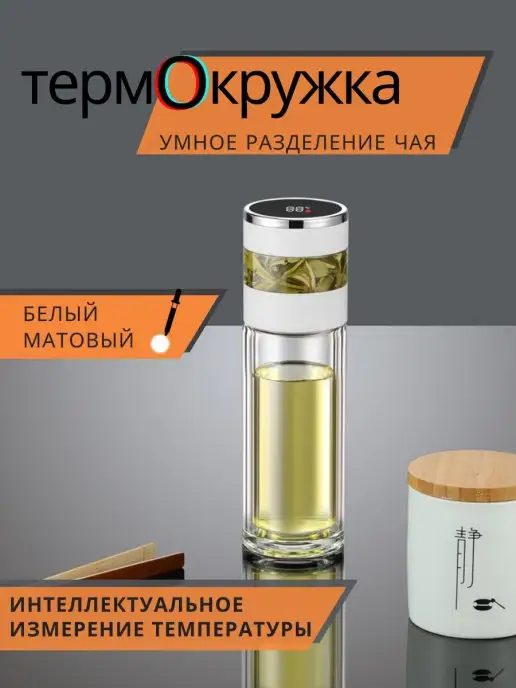 Тсс! Термокружка стеклянная с датчиком температуры Подарок, вариант
