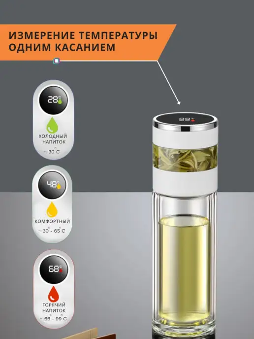 Тсс! Термокружка стеклянная с датчиком температуры Подарок, вариант, фото 2