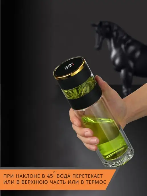 Тсс! Термокружка стеклянная с датчиком температуры Подарок, черный, фото 7