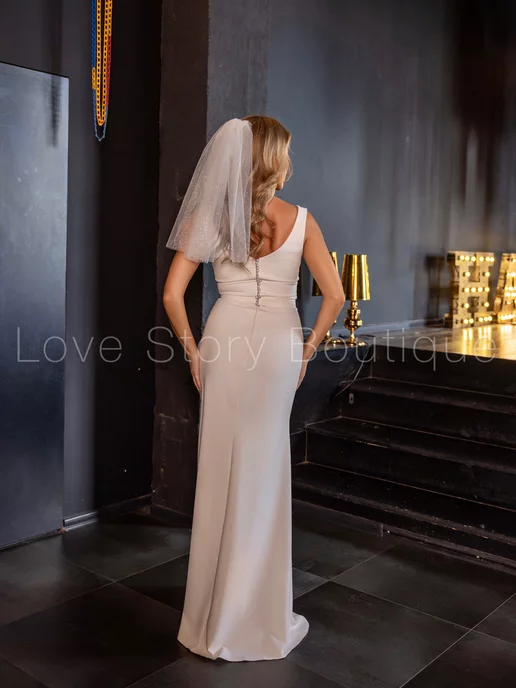 Love Story Boutique Фата короткая блестящая свадебная, белый, фото 2