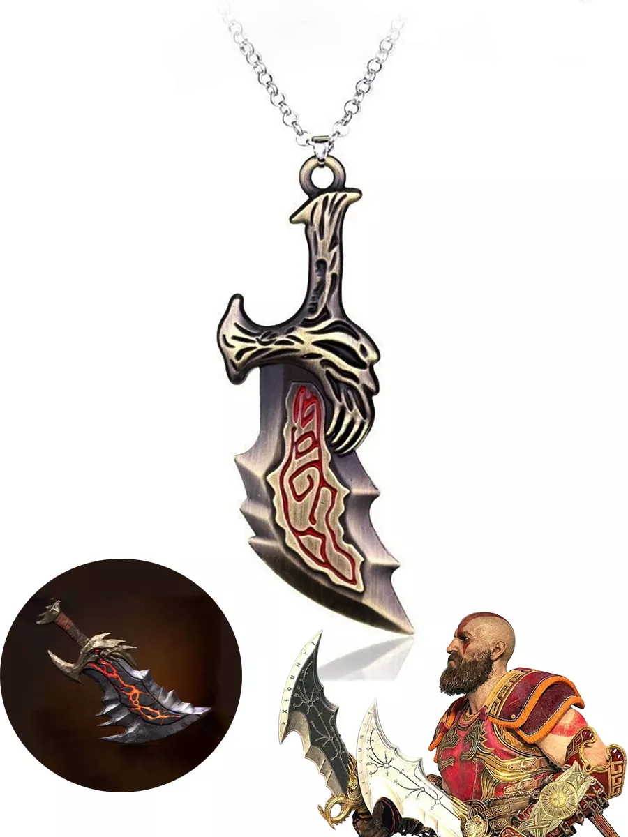 Кулон Клинок Хаоса Кратоса из игры God of War GameMerch. Цвет бронзовый, красный.
