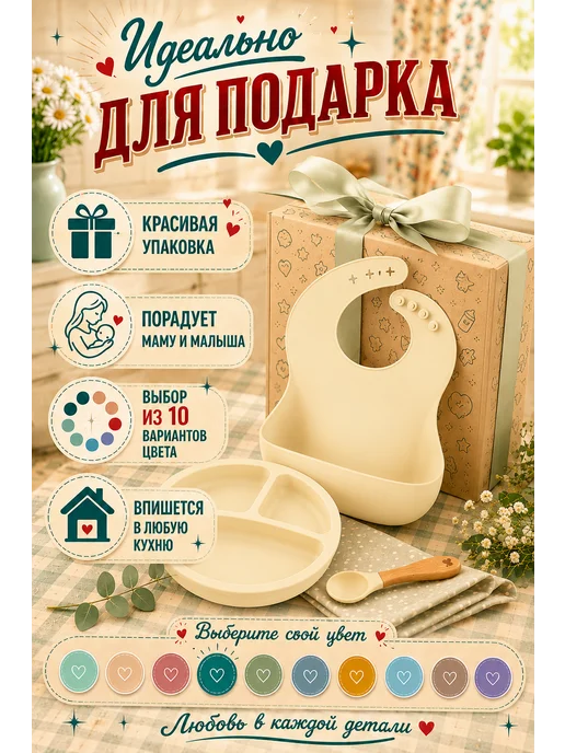 MinikOiOi Набор детский силиконовый посуда для кормления и прикорма, желтый, фото 4