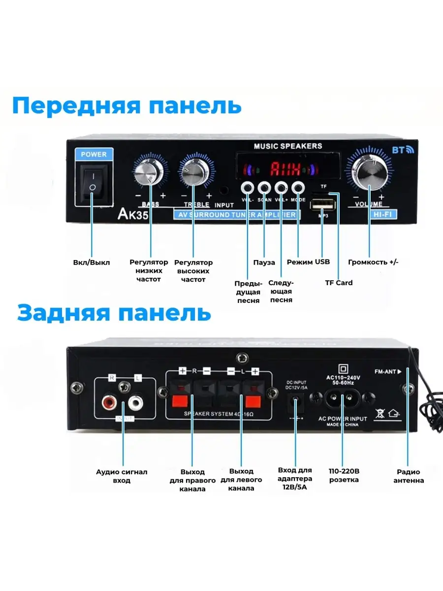 Bluetooth усилитель/ TM8 AK-35/ Усилитель мощности TM8 86840836 купить за 2  401 ₽ в интернет-магазине Wildberries