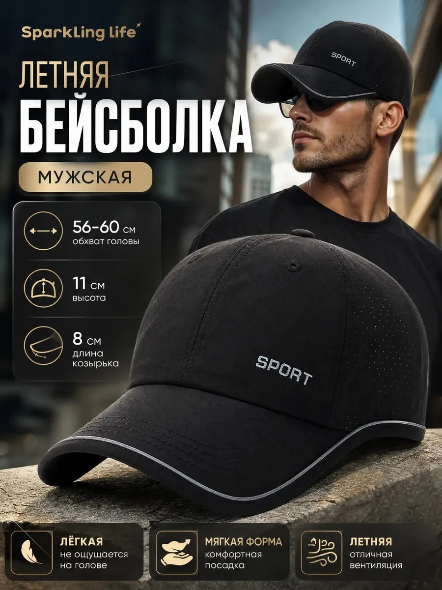 Бейсболка летняя черная