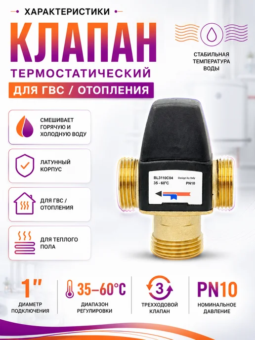 ZEISSLER Термостатический смесительный клапан 1" 35-60°C, черный, фото 2