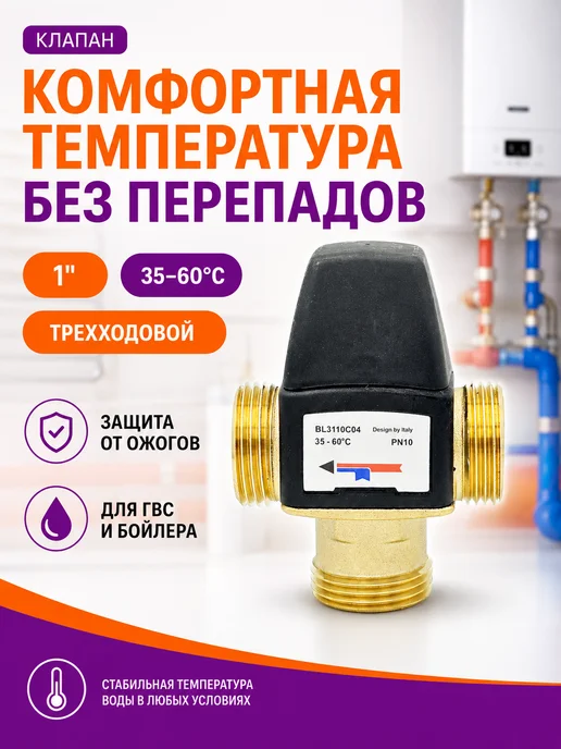 ZEISSLER Термостатический смесительный клапан 1" 35-60°C, черный, фото 3