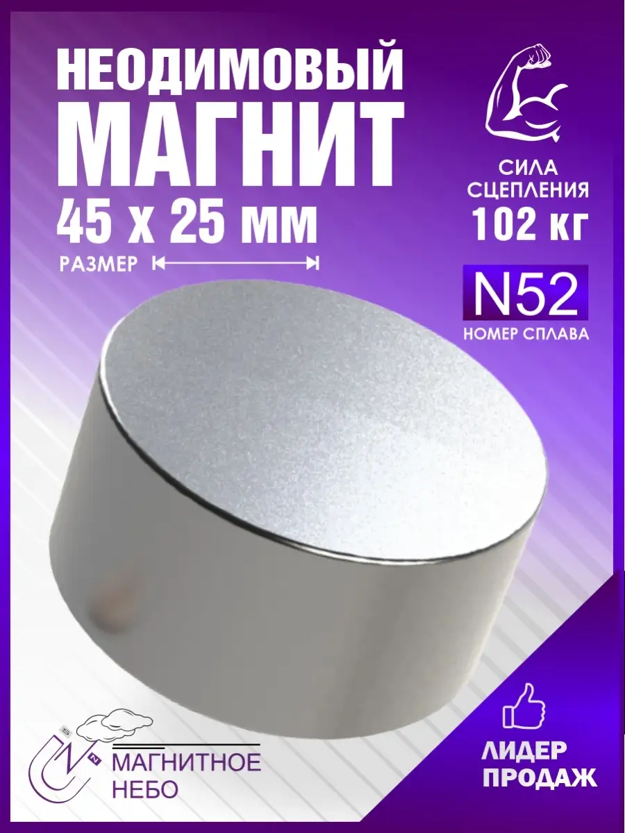 Неодимовый магнит 45х25 / 50х30 мм N52, Мощный, Бытовой Magnet LTD 86941822  купить за 1 141 ₽ в интернет-магазине Wildberries