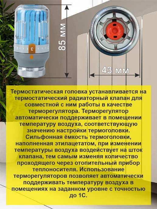 SMS Термостатическая головка (М30*1.5) синий 625, 30x1.5, фото 2
