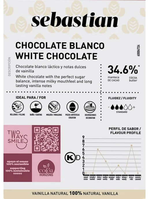 Chocovic Шоколад кондитерский белый Sebastian 34,6% какао 1,5кг, 1,5 кг, фото 4