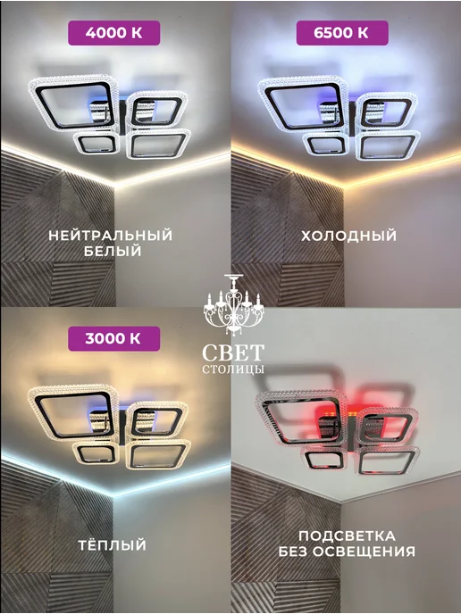 СВЕТ СТОЛИЦЫ Люстра потолочная светодиодная хром RGB с пультом на кухню, серый, фото 2
