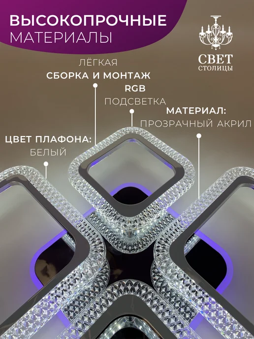 СВЕТ СТОЛИЦЫ Люстра потолочная светодиодная хром RGB с пультом на кухню, серый, фото 5