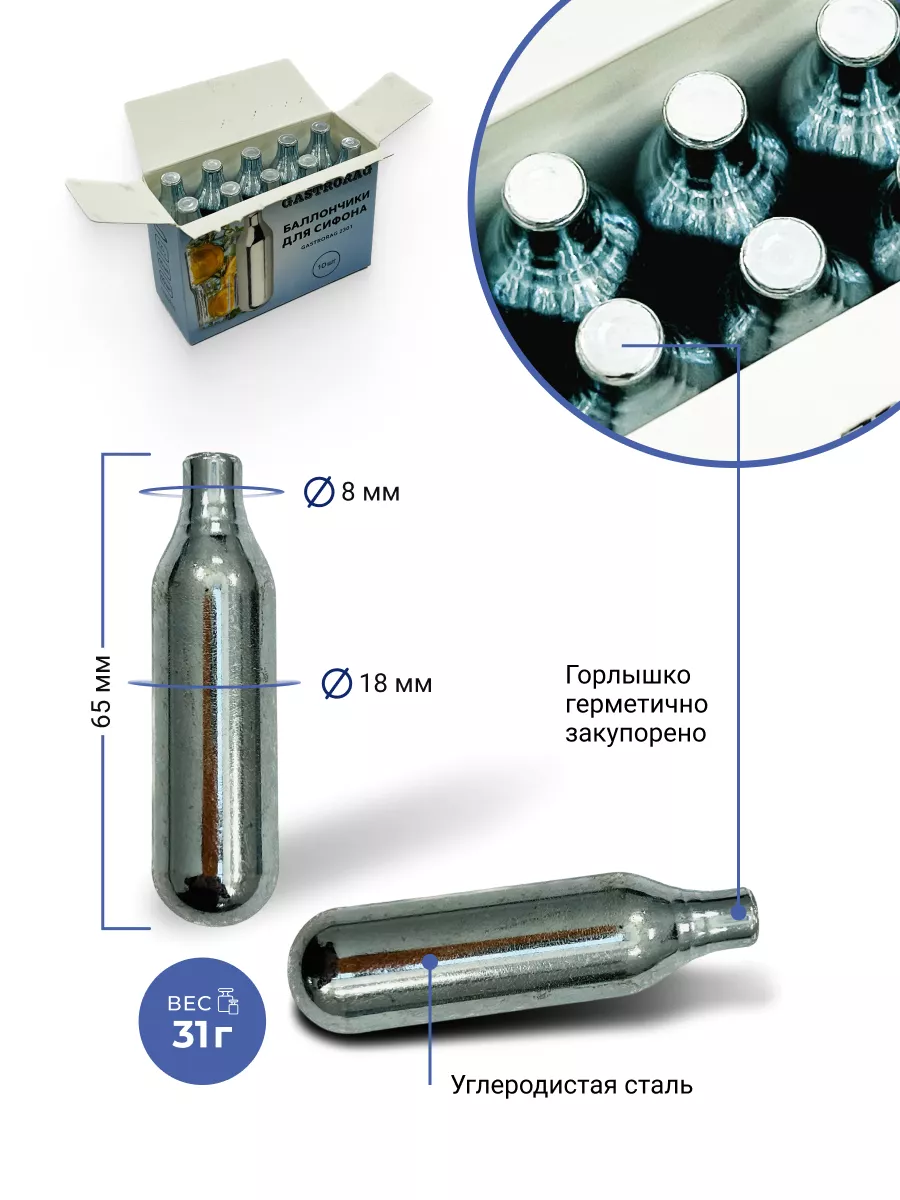 Баллончики для сифона для газирования воды и напитков GASTRORAG 87249484  купить за 558 ₽ в интернет-магазине Wildberries