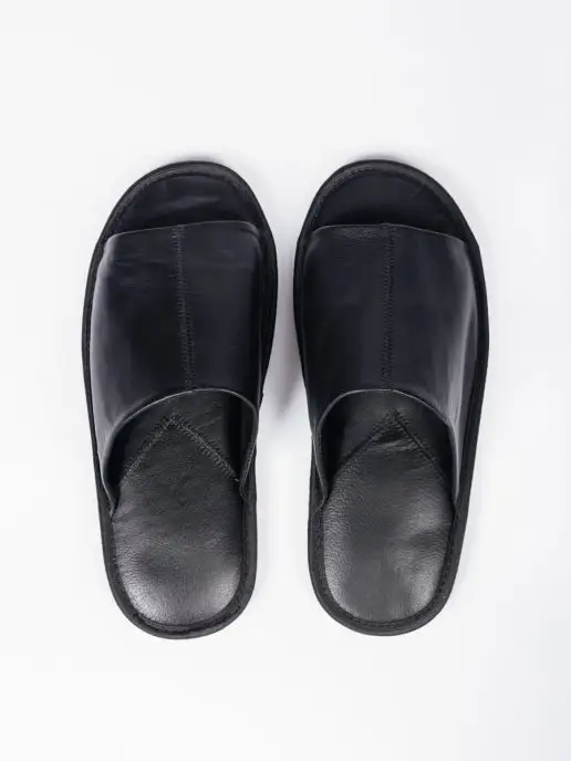 Original Fur company Тапочки домашние из натуральной кожи, черный, фото 4