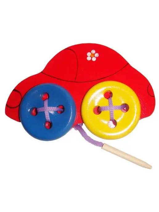 RNToys Игра-шнуровка "Машинка красная" деревянная развитие моторики, красный
