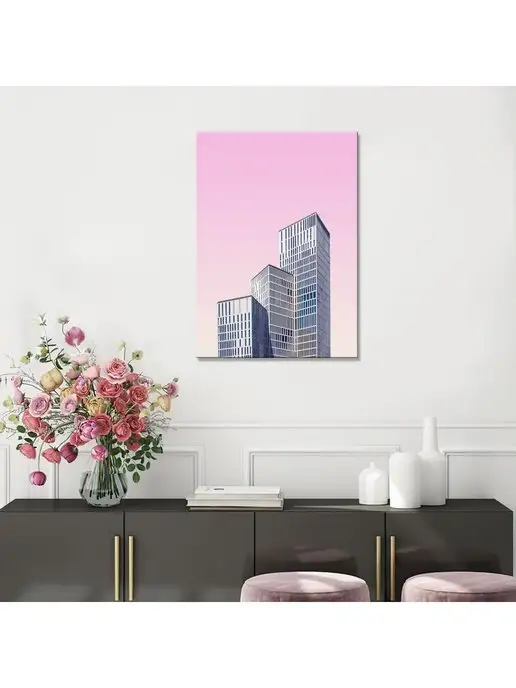 Classic Art Картина на холсте многоэтажки на розовом фоне 20х30, 20x30