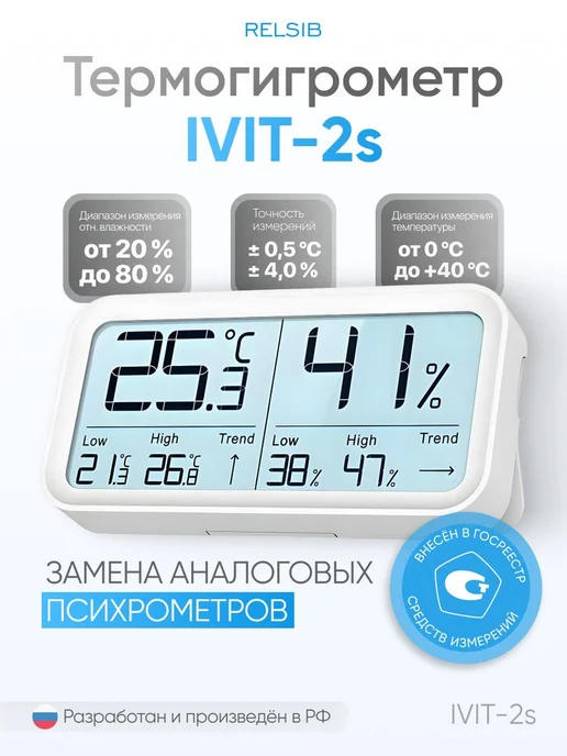 RELSIB Гигрометр комнатный Ivit-2 s, белый