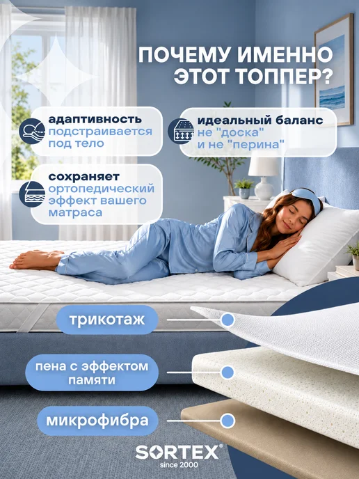 Sortex Наматрасник 80х200 топпер на диван, 140x200, фото 7