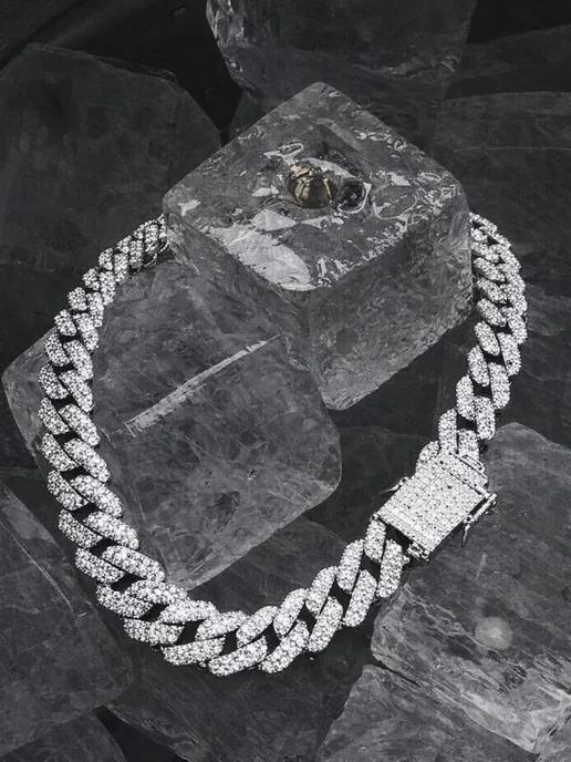 Fashion Diamond Кубинская цепь на шею со стразами, серый, фото 4