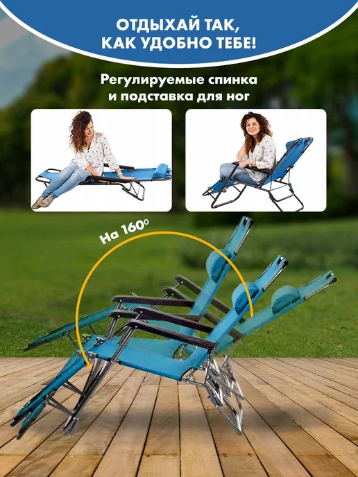 Classmark Кресло шезлонг для дачи и отдыха - складное, синий, фото 3