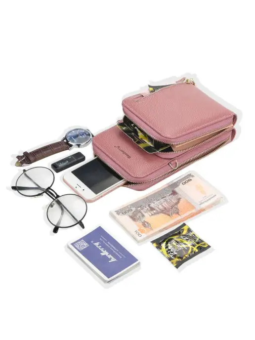BAGS_CHI Клатч кошелек с длинным ремешком, розовый, фото 3
