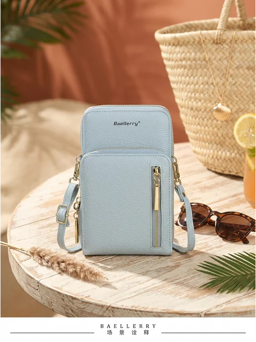 BAGS_CHI Клатч кошелек с ремешком на плечо, голубой