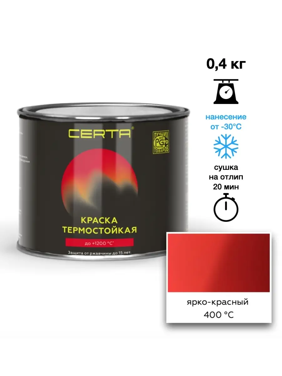 Термостойкая краска Ярко-красная до 400°C (0,4кг) CERTA 88654831 купить за  525 ₽ в интернет-магазине Wildberries