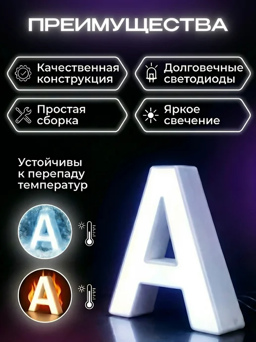 ЛАЙТБРЕНД Объемная Световая буква А для вывески высота 35см, вариант, фото 3