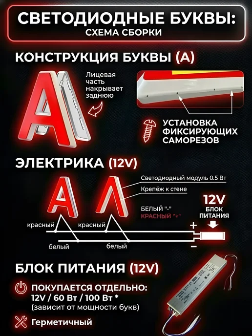 ЛАЙТБРЕНД Объемная Световая буква А для вывески высота 35см, вариант, фото 4