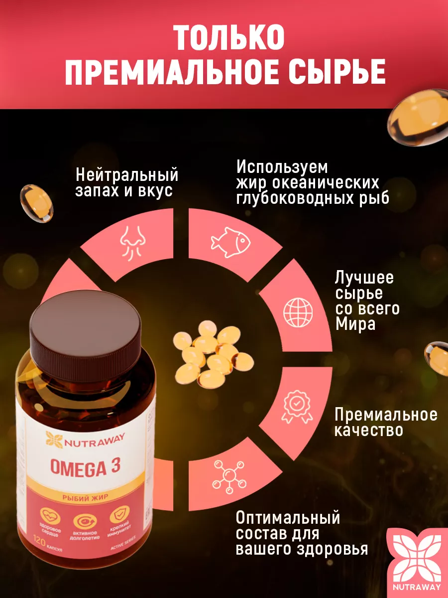 Омега 3 Рыбий жир капсулы 2000 мг 120 кап NUTRAWAY 88942492 купить за 435 ₽  в интернет-магазине Wildberries