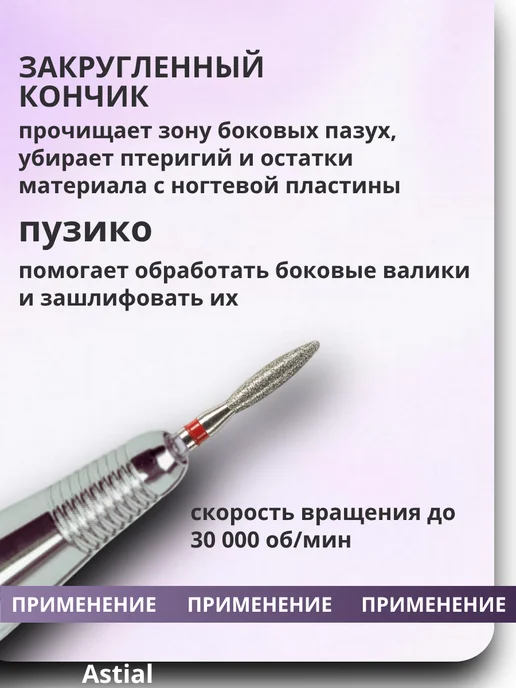Astial Фрезы для маникюра и педикюра Пламя, 806.104.244.514.021, 10 шт, фото 3