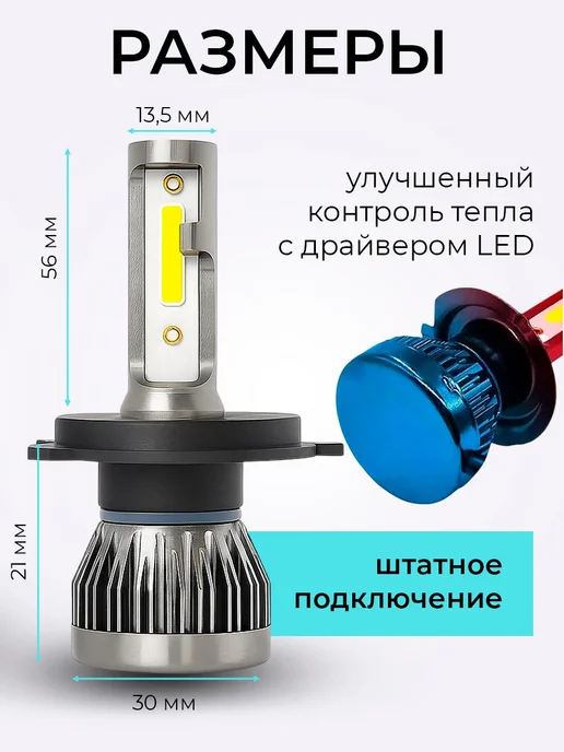 HeroDigital Лед лампы Mini Led H4 светодиодные дхо птф, 2 шт, фото 2