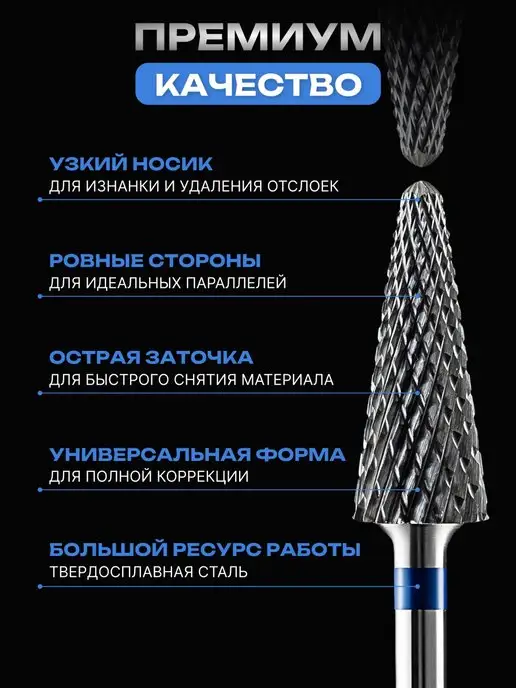 СПР НЕЙЛ Твердосплавная фреза для снятия конус синяя, синий, фото 3