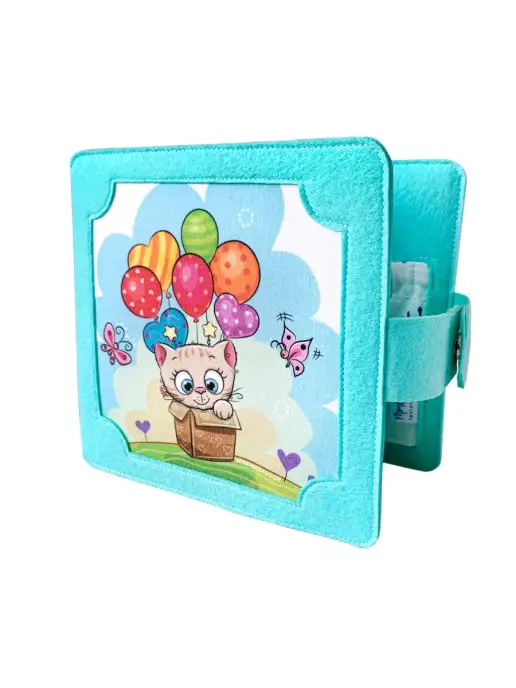 MimiBabyBook Обложка для мягкой тактильной книжки игрушки на липучках, голубой