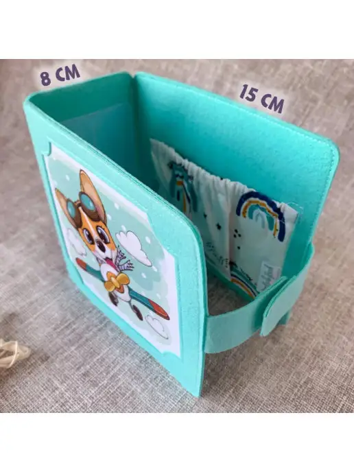MimiBabyBook Обложка для развивающей книжки-игрушки для малышей из фетра, голубой, фото 3