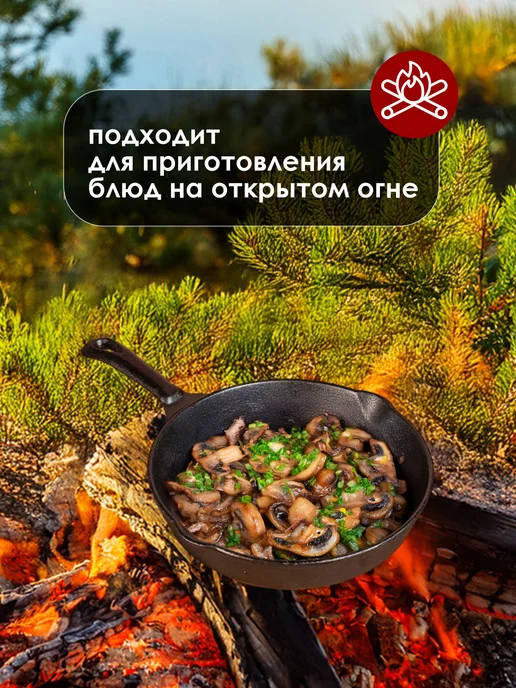 KONONO Сковорода чугунная для всех типов плит 20 см 2 слива, черный, фото 7