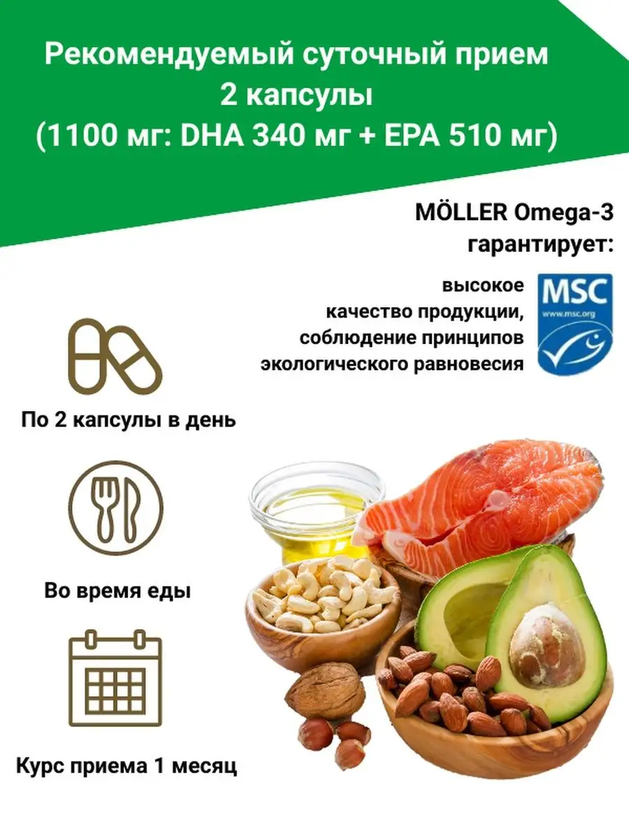 Omega-3 Рыбий жир Омега 3 в капсулах Moller 90095380 купить в  интернет-магазине Wildberries