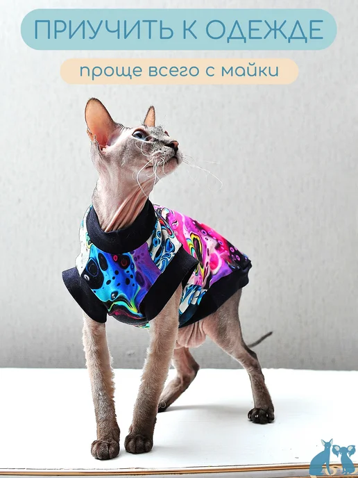 Элегантный Хвост Одежда для кошек и котов, футболка для сфинкса, синий, фото 4