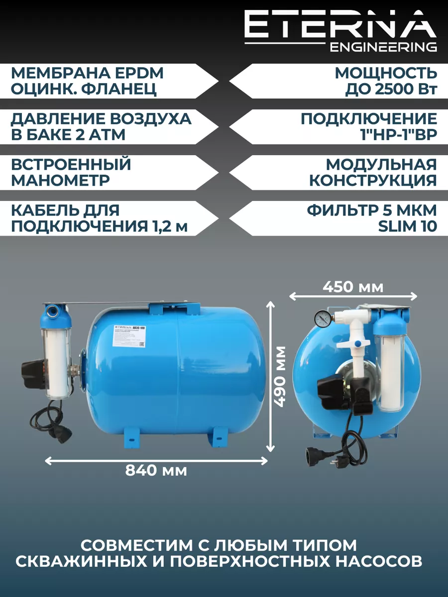 Гидроаккумулятор в сборе с автоматикой АвтоБак АВ3С-100 ETERNA ENGINEERING  90142654 купить за 12 740 ₽ в интернет-магазине Wildberries