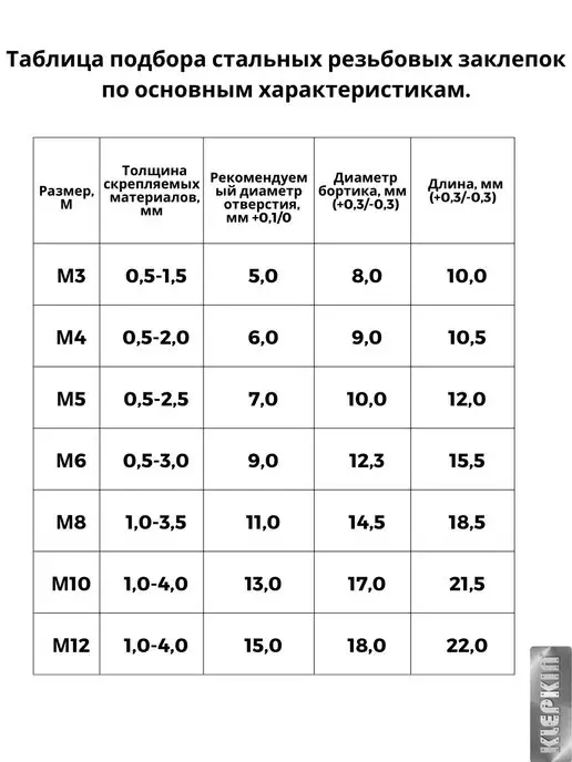Klepkin Заклепка резьбовая стальная М6 100 шт, 100 шт, фото 5