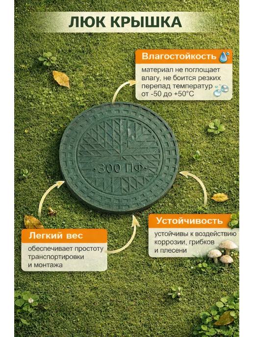 SMS Люк крышка под трубу 300 мм, зеленый, фото 2