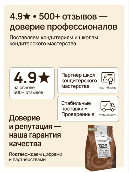 CALLEBAUT Шоколад кондитерский молочный Каллебаут 33,6% 2,5кг, 2,5 кг, фото 8