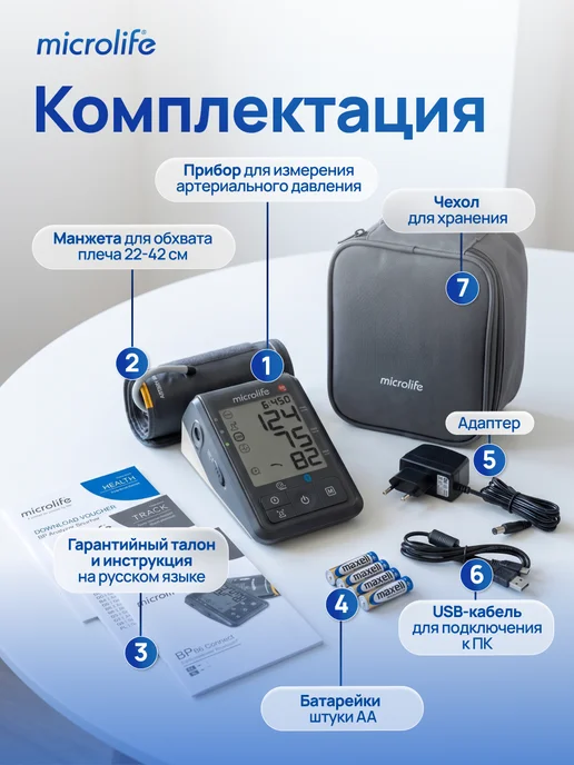 microlife Тонометр для давления автоматический электронный с адаптером, черный, фото 2