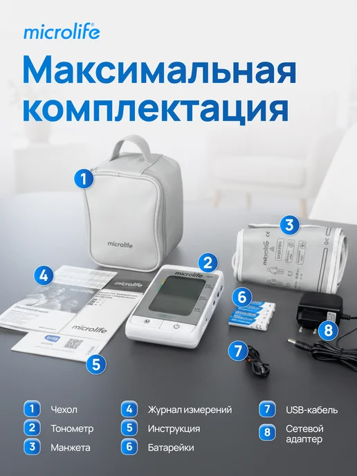 microlife Тонометр автоматический медицинский с адаптером и манжетой, черный, фото 3