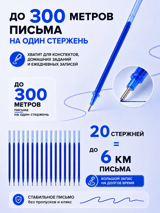 HomeToYou Стержни пиши стирай гелевые синие для ручек канцелярия, синий, фото 7