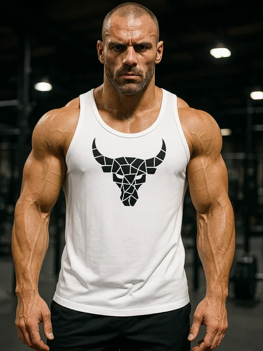 GIGANTEGYM Майка спортивная бодибилдинг, белый
