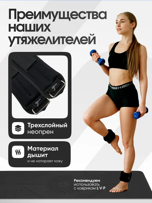 LVP Утяжелители для ног и рук неопреновые 1,0 кг x 2 шт, 1 кг, 2 шт, фото 2