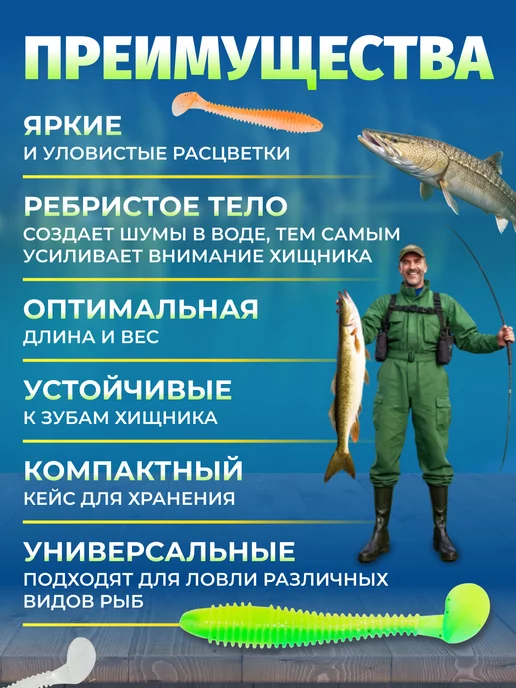 Fish world силиконовые приманки для рыбалки набор на щуку, окуня, черный, фото 5