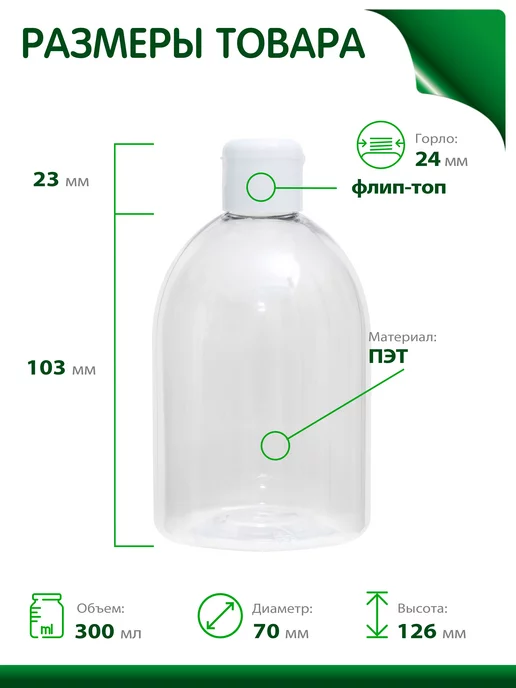 Greenea Флакон 500 мл дорожный набор с крышкой, 300 мл, 4 шт, фото 2